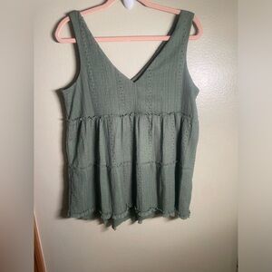 Women gauze Top Sleeveless Green Crinkle Gauze Minimalist Cottage Lagenlook Boho